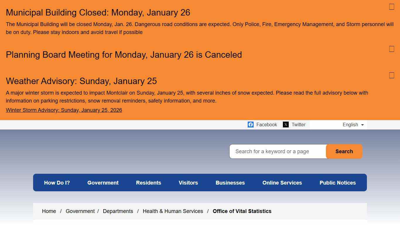 Office of Vital Statistics Township of Montclair, NJ